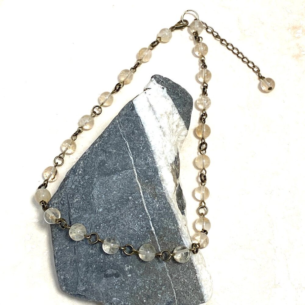 Natural Golden Rutilated Quartz Choker, Genuine Gemstone Adjustable Necklace